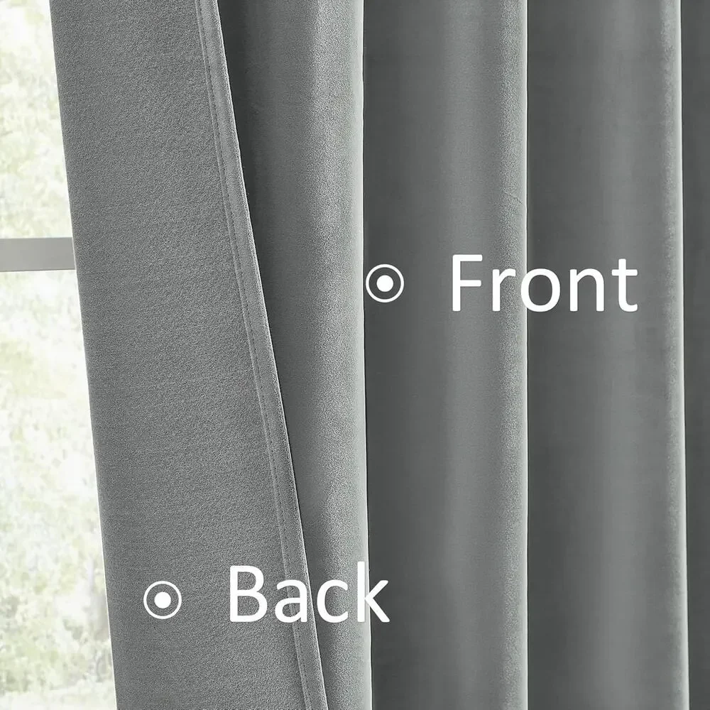 Blackout Velvet Curtains Gray 84in 2 Panels Noise-Reducing Thermal Insulated - Picture 4 of 5